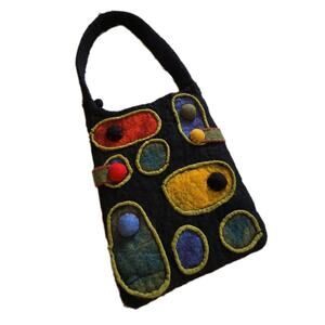 Anthropologie Rising Tide Felt Wool Handbag Applique Artsy Nepal Funky Colorful